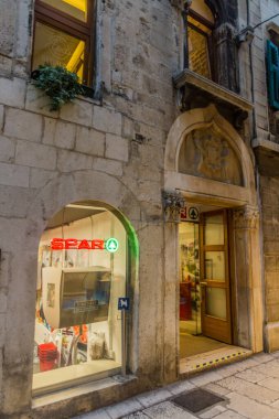 SPLIT, CROATIA - MAY 27, 2019: View of Spar supermarket in the old town of Split, Croatia