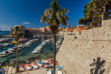 DUBROVNIK, CROATIA - MAY 31, 2019: Boats in the old town of Dubrovnik, Croatia