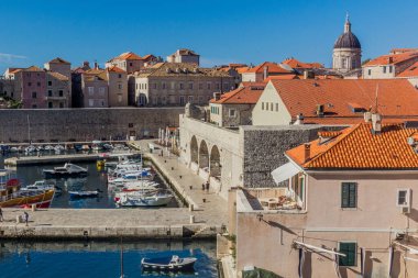 DUBROVNIK, CROATIA - MAY 31, 2019: Boats in the old town of Dubrovnik, Croatia