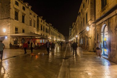 DUBROVNIK, CROATIA - MAY 30, 2019: People walk at Stradun street in the old town of Dubrovnik, Croatia