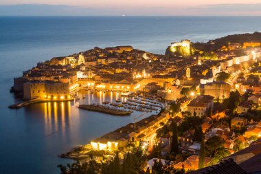 Evening aerial view of the old town of Dubrovnik, Croatia