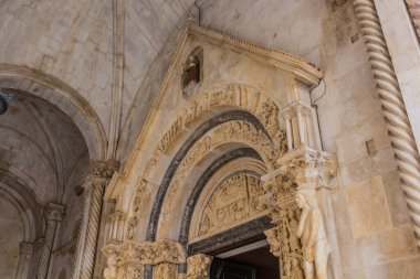 Cathedral of St. Lawrence gate in the old town of Trogir, Croatia