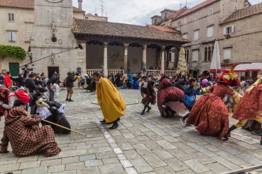 TROGIR, CROATIA - MAY 27, 2019: Shooting of Strike Back TV series in the old town of Trogir, Croatia
