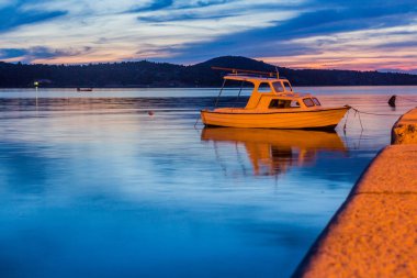 Sunset at the port in Sibenik, Croatia