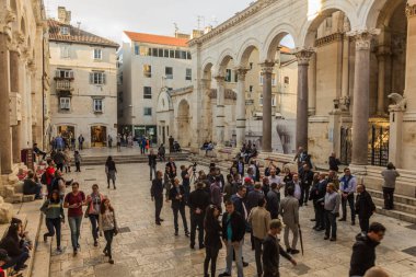 SPLIT, CROATIA - MAY 26, 2019: Peristil, ancient colonnade in Split, Croatia