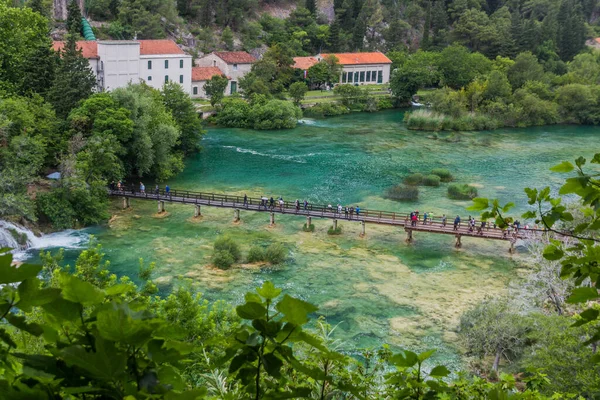 Krka Croatia May 2019 Footbridge Skradinski Buk Waterfall Krka National — Stock Photo, Image
