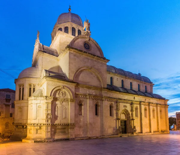 Vista Nocturna Catedral Santiago Sibenik Croacia — Foto de Stock