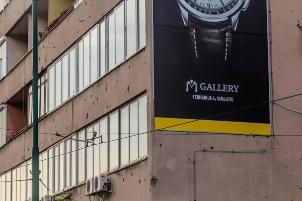 Sarajevo Bosnia Herzegovina June 2019 Breitling Watch Advertisement Bullet Holes — Stock Photo, Image