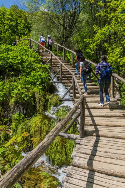 Plitvice Croatia May 2019 Tourists Visit Plitvice Lakes National Park — Fotografia de Stock