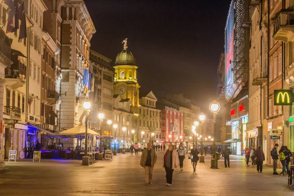 Rijeka Croatia May 2019 Night View Korzo Pedestrian Street Rijeka — стоковое фото