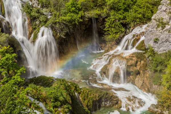 Arc Ciel Cascade Sastavci Dans Parc National Des Lacs Plitvice — Photo