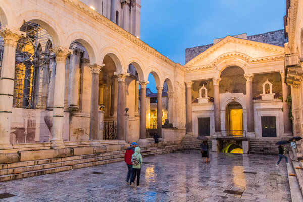 SPLIT, CROATIA - MAY 26, 2019: Peristil, ancient colonnade in Split, Croatia