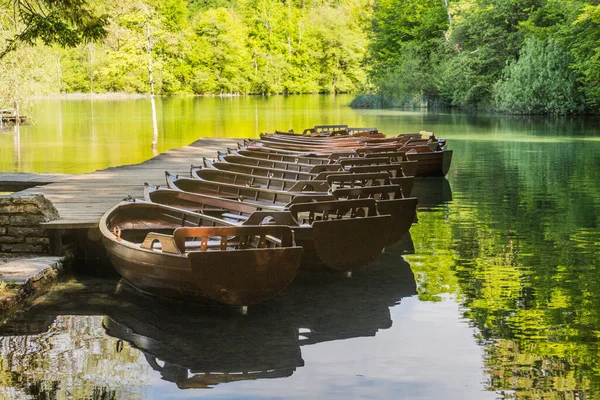 Wooden Boats Kozjak Lake Plitvice Lakes National Park Croatia — Foto Stock