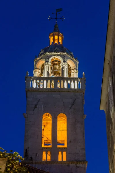 Evening View Cathedral Saint Mark Tower Korcula Town Croatia — Stockfoto