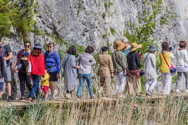 Plitvice Croatia May 2019 Tourists Visit Plitvice Lakes National Park — стоковое фото