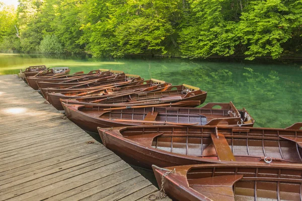 Wooden Boats Kozjak Lake Plitvice Lakes National Park Croatia — Foto Stock