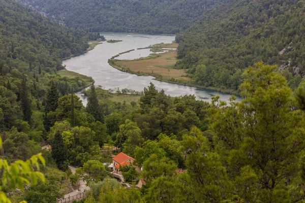 Vista Aérea Del Río Krka Parque Nacional Krka Croacia —  Fotos de Stock