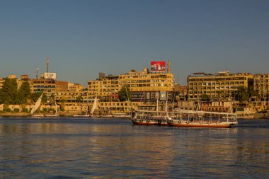 ASWAN, EGYPT: 14 Şubat 2019: Aswan, Mısır Skyline