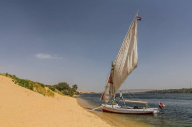  Felucca yelkenlisi Nil nehrinde, Mısır