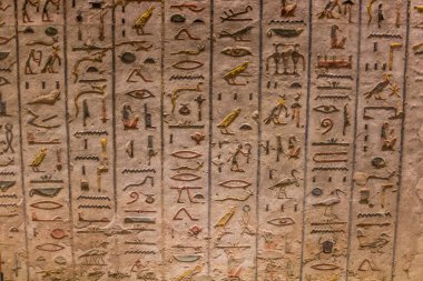 Ramses III 'ün Mısır' daki Theban Mezarlığı 'ndaki Krallar Vadisi' ndeki hiyeroglifler.