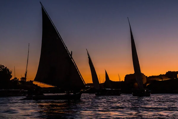Večerní Pohled Plachetnice Felucca Řece Nil Aswan Egypt — Stock fotografie