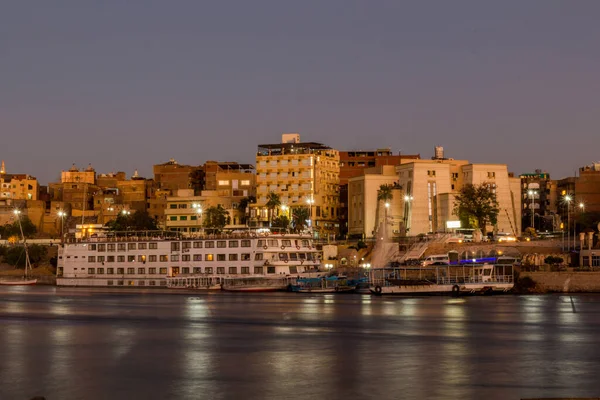 Vista Serale Dello Skyline Assuan Del Fiume Nilo Egitto — Foto Stock