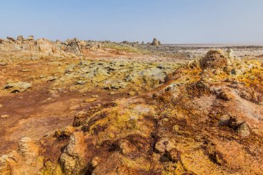 Dallol 'un renkli volkanik manzarası, Danakil depresyonu, Etiyopya.