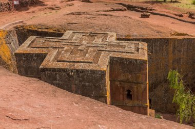Bahse girerim Giyorgis (Aziz George) Lalibela, Etiyopya 'da kaya yontulmuş kilise