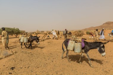 Nehir Nil Eyaleti, Sudan - 5 Mart 2019 Sudan 'ın kuru bir bölgesindeki kuyu manzarası.