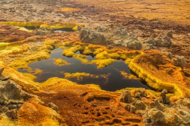 Dallol 'un renkli volkanik manzarası, Danakil depresyonu, Etiyopya.