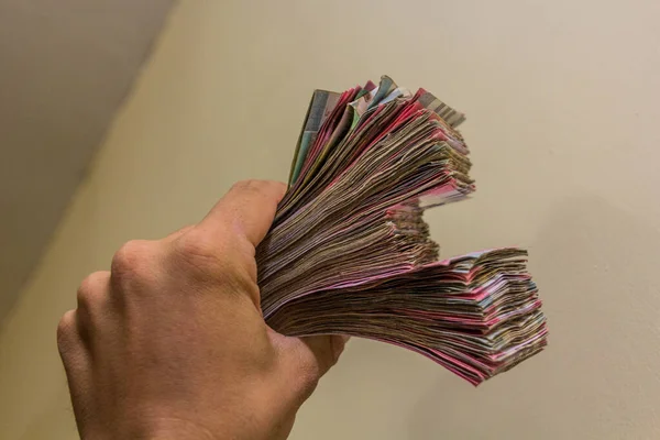 Hand Holding Stacks Sudanese Pound Banknotes — Stock Photo, Image