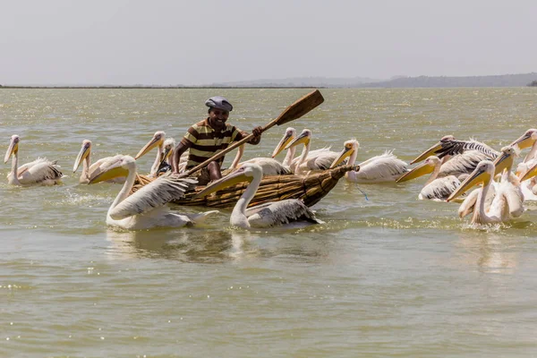 Tana Äthiopien April 2019 Fischer Auf Einem Kleinen Boot Und — Stockfoto