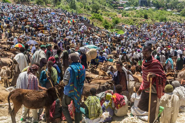 Lalibela Etiopie Března 2019 Dav Shromažďuje Sobotním Trhu Lalibele Etiopii — Stock fotografie