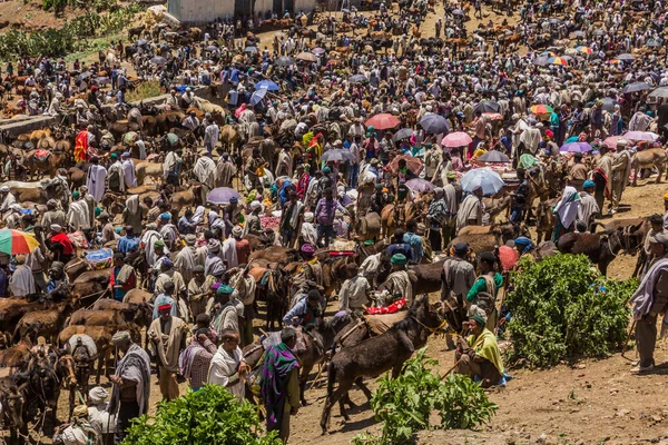 Lalibela Etiopía Marzo 2019 Vista Las Multitudes Mercado Del Sábado —  Fotos de Stock