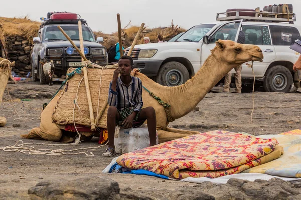 Afar Etiópia Março 2019 Veículos Turísticos Camelo Menino Local Aldeia — Fotografia de Stock