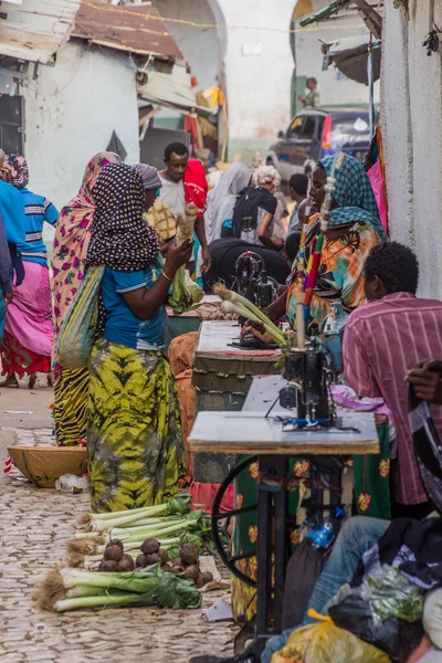Harar Etiopia Kwiecień 2019 Mekina Girgir Ulica Pełna Krawców Hararze — Zdjęcie stockowe