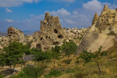 Goreme 'in Türkiye' nin Kapadokya kentinde açık hava müzesi manzarası