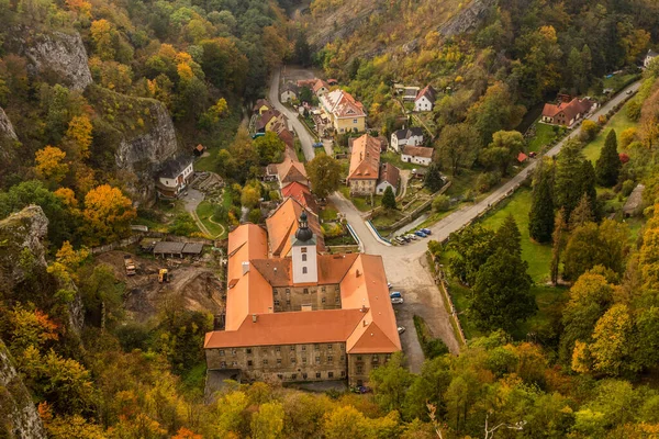Aerial View Svaty Jan Pod Skalou Monastery Village Czech Republic — Stock Photo, Image