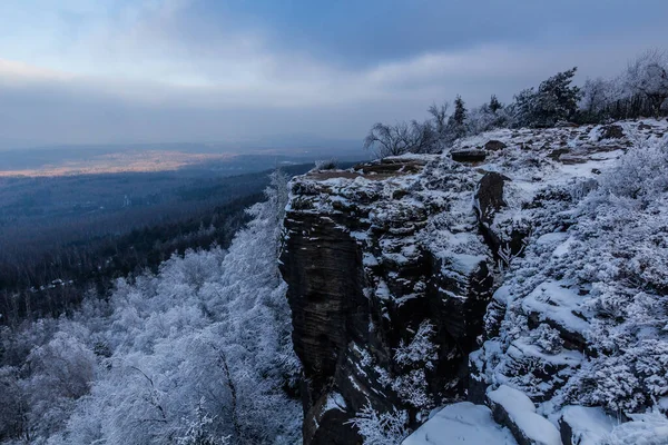 Winter View Cliffs Decinsky Sneznik Mountain Czech Republic — Stock Photo, Image
