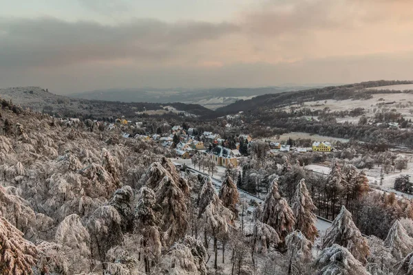 Winter Aerial View Tisa Village Czech Republic — Stock Photo, Image