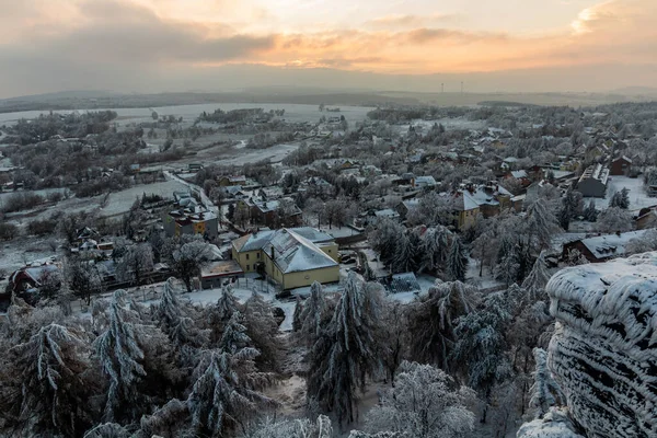 Winter Luchtfoto Van Tisa Dorp Tsjechië — Stockfoto