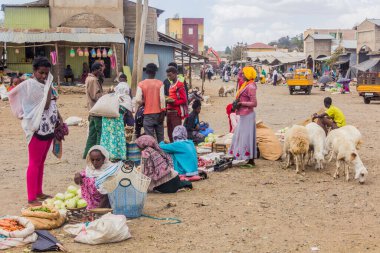 AXUM, ETHIOPIA - 20 Mart 2019: Axum, Etiyopya 'daki Ana Pazar