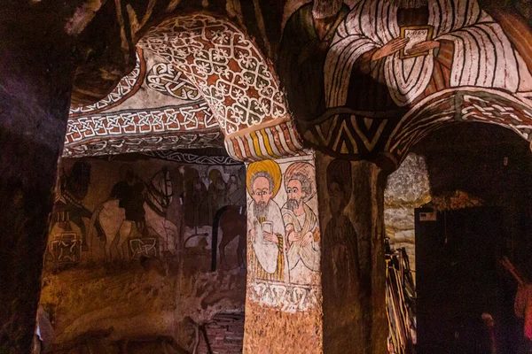 Тигрей Этиопия Марта 2019 Года Настенные Росписи Церкви Абуна Емата — стоковое фото