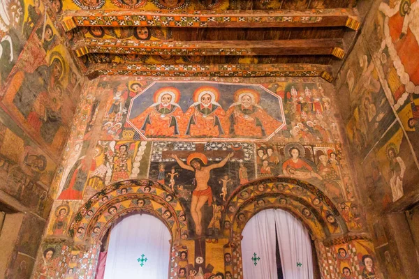 Gondar Etiopia Marca 2019 Kolorowe Wnętrze Kościoła Debre Birhan Berhan — Zdjęcie stockowe