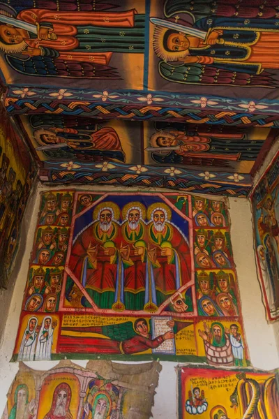 Axum Etiopia Marzo 2019 Dipinti Colorati Nel Monastero Abba Pantelewon — Foto Stock