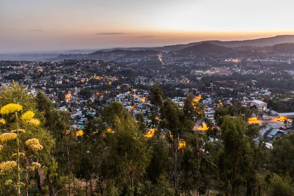 Zonsondergang Vanuit Lucht Van Gondar Ethiopië — Stockfoto