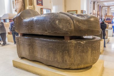 CAIRO, EGYPT - 27 Ocak 2019: Kahire, Mısır 'daki Mısır Müzesi' nde lahit
