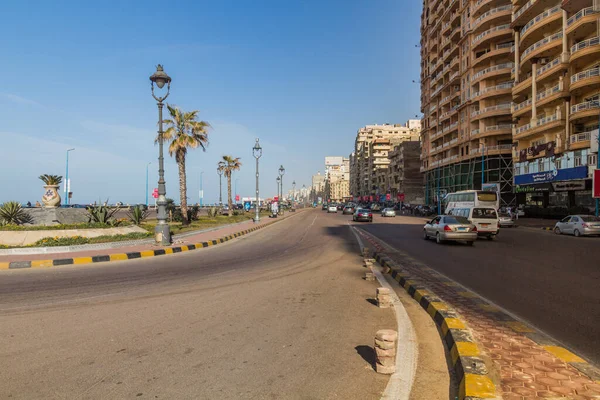 Alexandria Egypt Luty 2019 Korniszowy Napęd Nadmorski Aleksandrii Egipt — Zdjęcie stockowe