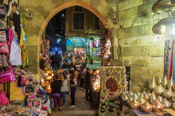 Cairo Egipto Enero 2019 Vista Nocturna Del Bazar Khan Khalili — Foto de Stock