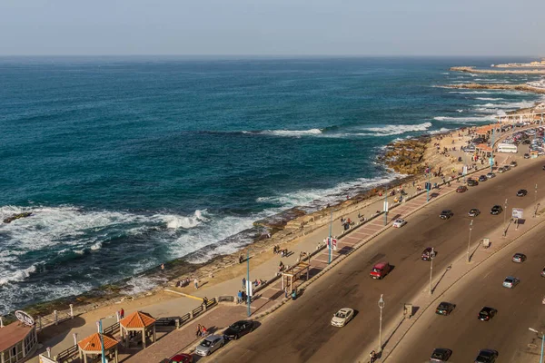 Alexandria Egypt Şubat 2019 Skenderiye Mısır Daki Corniche Sahil Yolunun — Stok fotoğraf